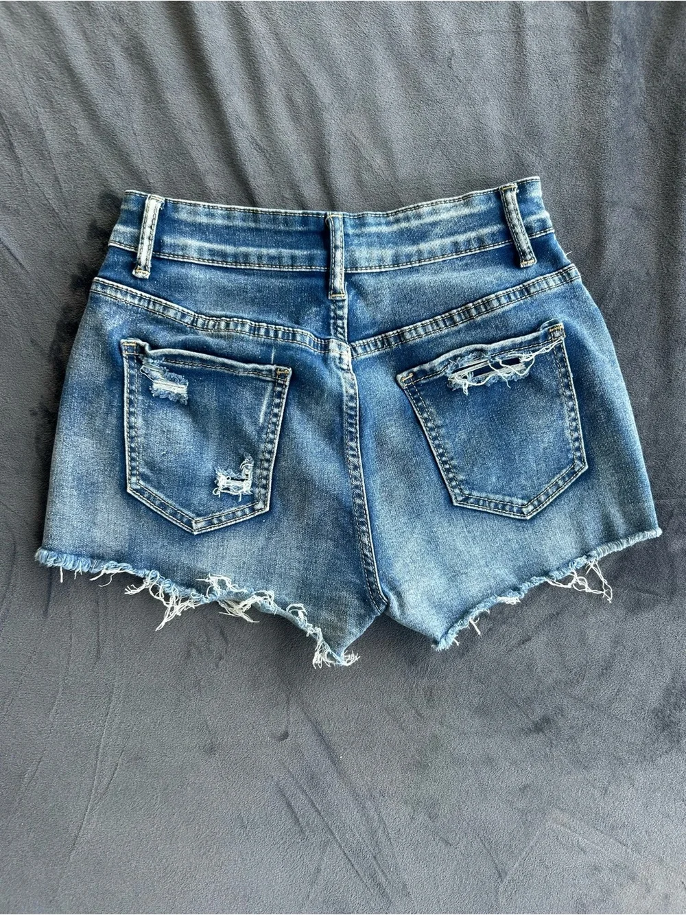 Distressed High-Waist Blue Denim Shorts